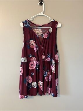 Torrid size 4 Floral V-Neck Sleeveless Dress in Burgundy